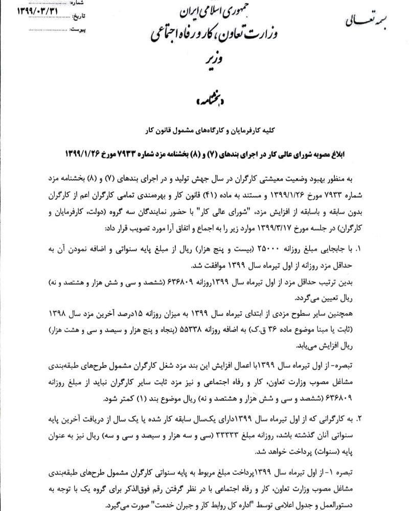 بخشنامه اصلاحی حقوق